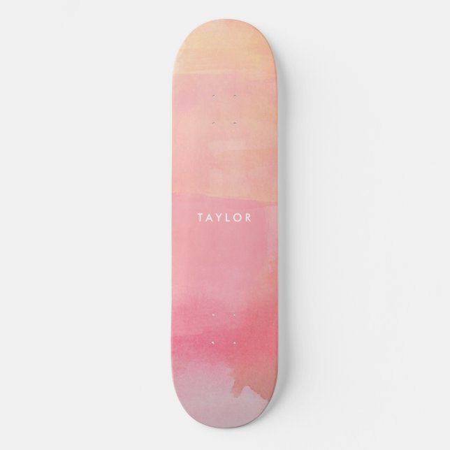 Pink Watercolor Ombre Name Skateboard (Front)