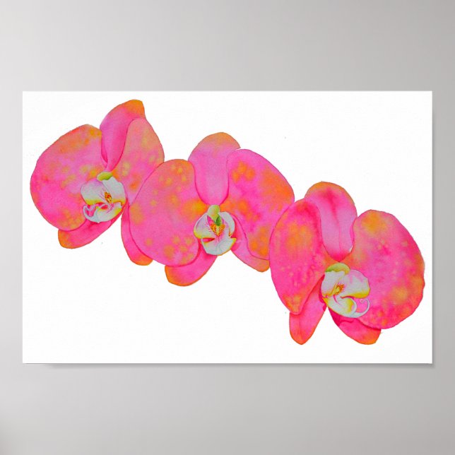 Pink watercolor Orchid painting Poster (Front)