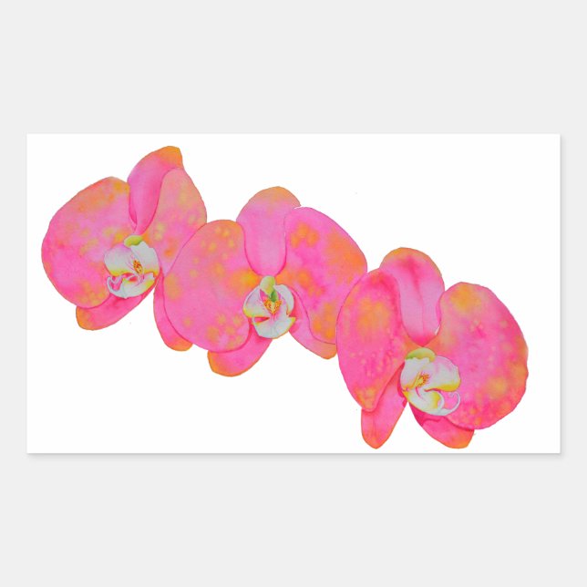 Pink watercolor Orchid painting Rectangular Sticker (Front)