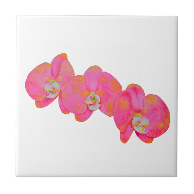 Pink watercolor Orchid painting Tile (Front)