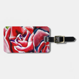 Pink watercolor original art roses luggage tag