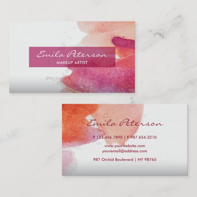 Pink Watercolor Paint Splatter Abstract Business Card (Front/Back)