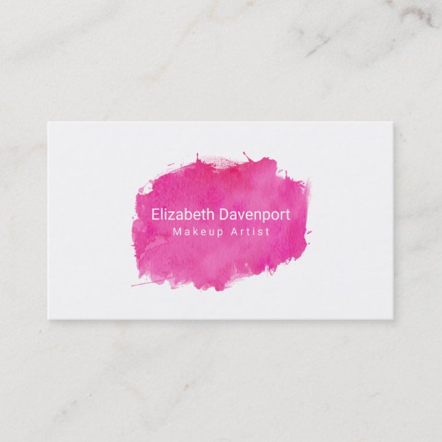 Pink Watercolor Paint Splatter Business Card (Front)