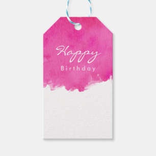Pink Watercolor Paint Splatter Happy Birthday Gift Tags