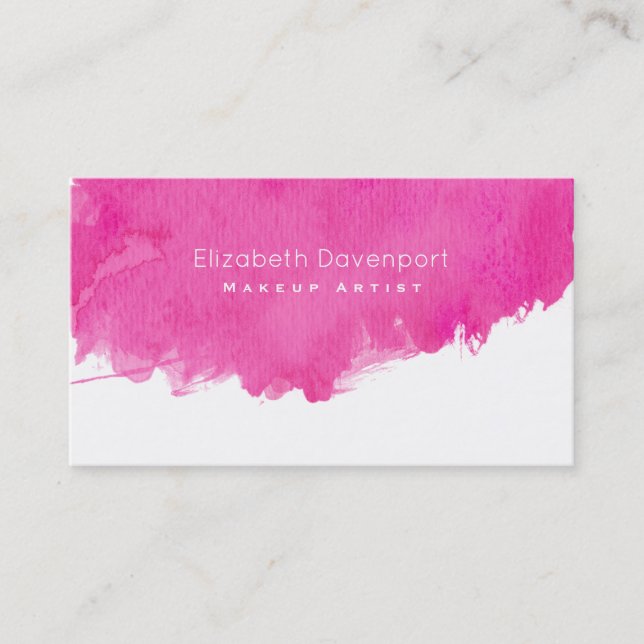 Pink Watercolor Paint Splatter Makeup Artist Business Card (Front)