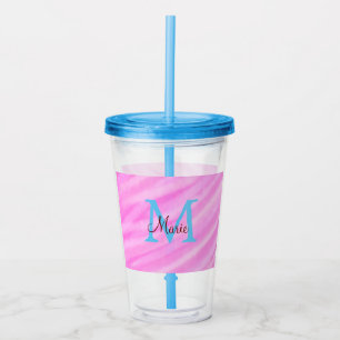 Pink watercolor pastel add title monogram letter  acrylic tumbler