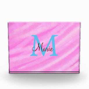 Pink watercolor pastel add title monogram letter photo block