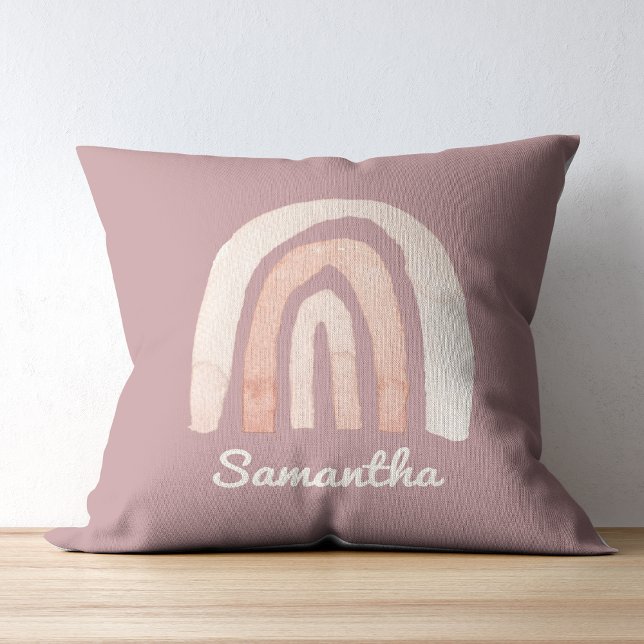 Pink Watercolor Pastel  Rainbow | Photo & Name Cushion (Creator Uploaded)