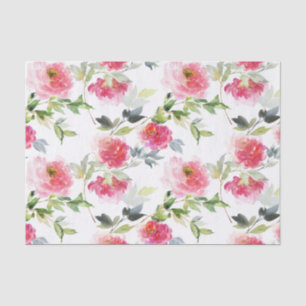 Pink Watercolor Peonies and Greenery Pattern Tissue Paper