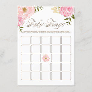 Pink Watercolor Peonies Baby Shower Bingo Game Enclosure Card