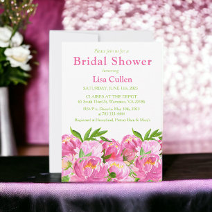 Pink Watercolor Peonies Bridal Shower Invitation