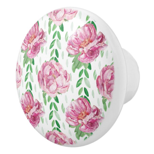 Pink  Watercolor Peonies Ceramic Knob (Right)