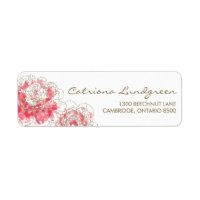 Pink Watercolor Peonies Chic Return Address Labels