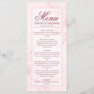Pink Watercolor Peonies Elegant Boho Chic Wedding Menu