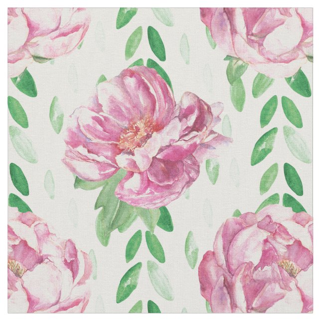 Pink  Watercolor Peonies Fabric (Close Up)
