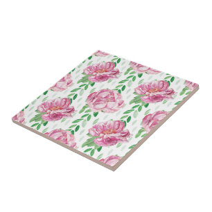 Pink Watercolor Peonies Tile