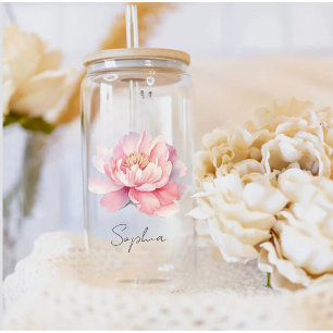 Pink Watercolor Peony Custom Glass