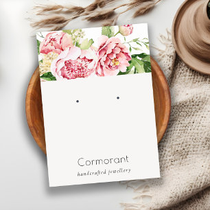 Pink Watercolor Peony Floral Stud Earring Display Business Card