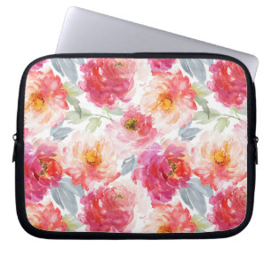 Pink Watercolor Peony Flower Pattern Laptop Sleeve
