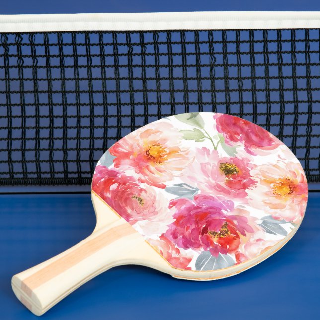 Pink Watercolor Peony Flower Pattern Ping Pong Paddle (Insitu)
