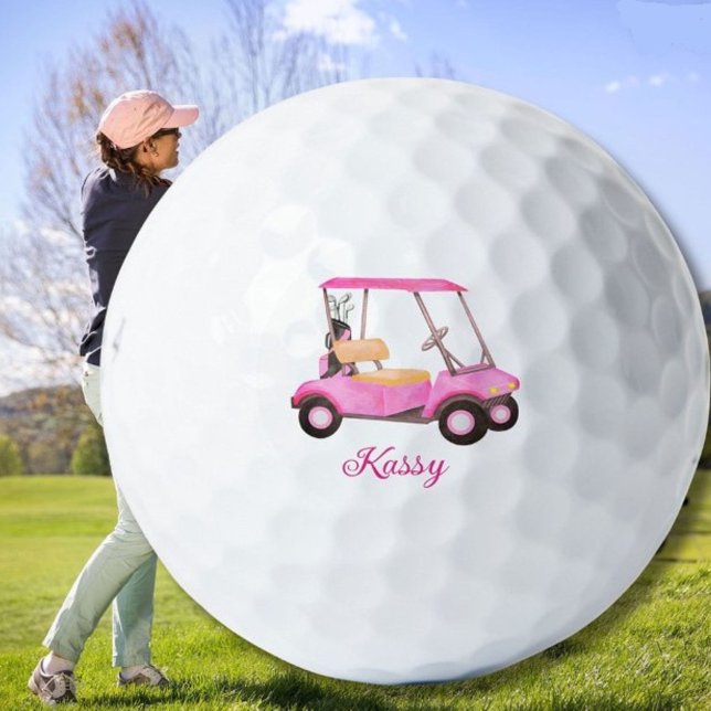 Pink Watercolor Personalised Golf Cart Golf Balls (Creator Uploaded)