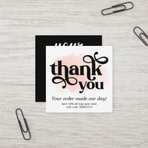 Pink Watercolor Personalised Order Thank You Square Business Card