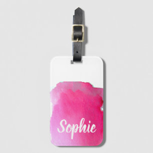 Pink watercolor personalised travel arty luggage tag