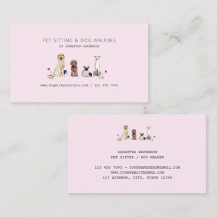 Pink Watercolor Pet Sitting Dog Walking Services Business Card