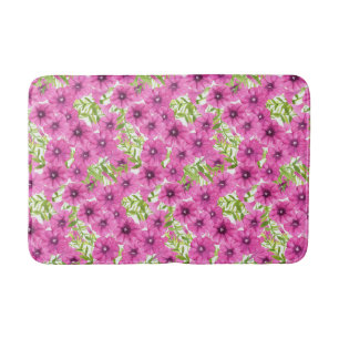 Pink watercolor petunia flower pattern bath mat