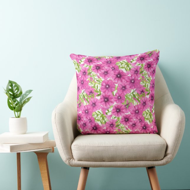 Pink watercolor petunia flower pattern cushion (Chair)