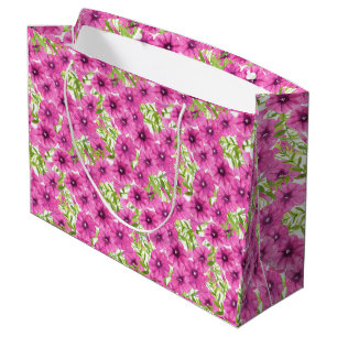 Pink watercolor petunia flower pattern large gift bag