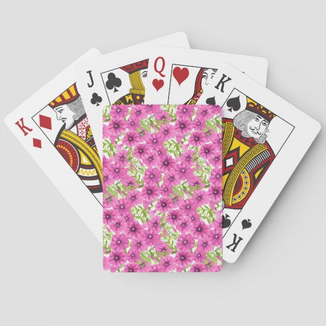 Pink watercolor petunia flower pattern playing cards (Back)
