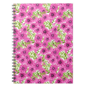 Pink watercolor petunia flower pattern spiral notebook