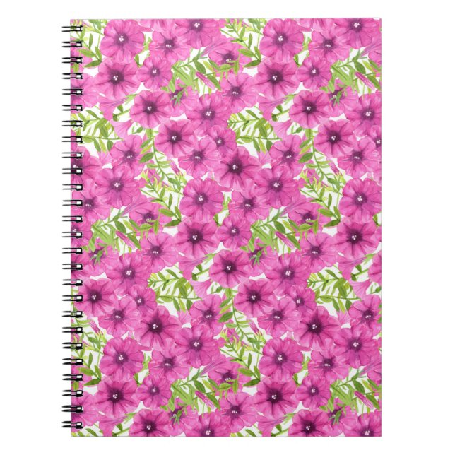 Pink watercolor petunia flower pattern spiral notebook (Front)