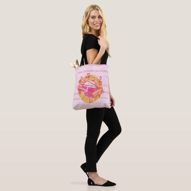 Pink Watercolor Piano and Musical Notes Tote Bag (On Model)