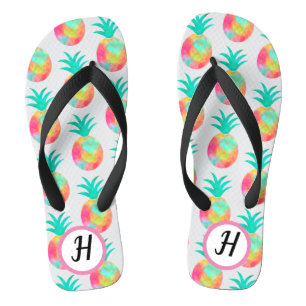Pink Watercolor Pineapple Monogrammed Jandals