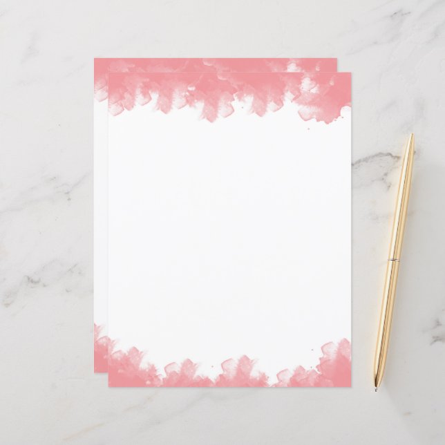 Pink Watercolor plain stationery paper (Front/Back In Situ)