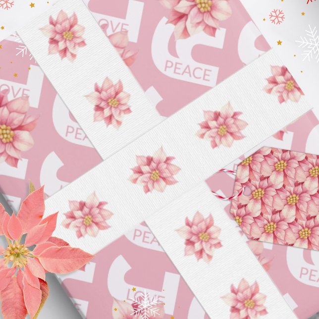 Pink Watercolor Poinsettia Christmas Grosgrain Ribbon (Creator Uploaded)