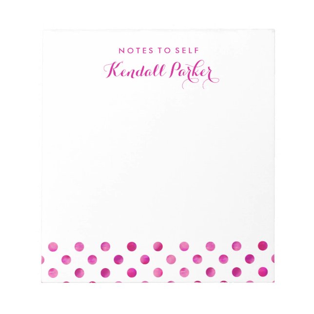 Pink Watercolor Polka Dots with your Name Notepad (Front)