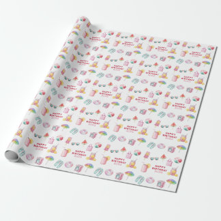 Pink Watercolor Pool Party Personalised Birthday Wrapping Paper