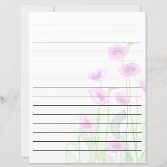 Pink watercolor poppies lined paper (Front)