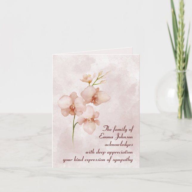 Pink Watercolor Posy Sympathy Thank You  Card (Front)