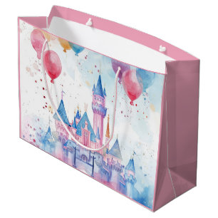 Pink Watercolor Princess Castle  Large Gift Bag