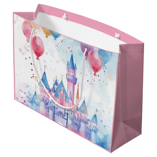Pink Watercolor Princess Castle  Large Gift Bag (Back Angled)