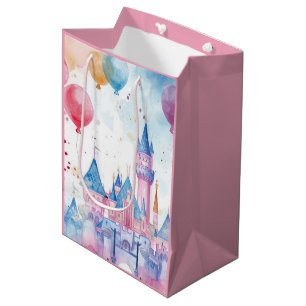 Pink Watercolor Princess Castle Medium Gift Bag