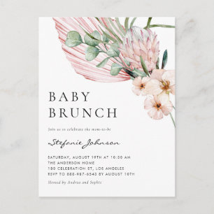 Pink Watercolor Protea Tropical Baby Brunch Invitation Postcard