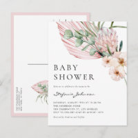 Pink Watercolor Protea Tropical Baby Shower