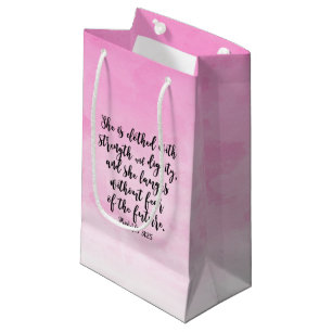Pink Watercolor Proverbs 31 Christian Womens Bible Small Gift Bag