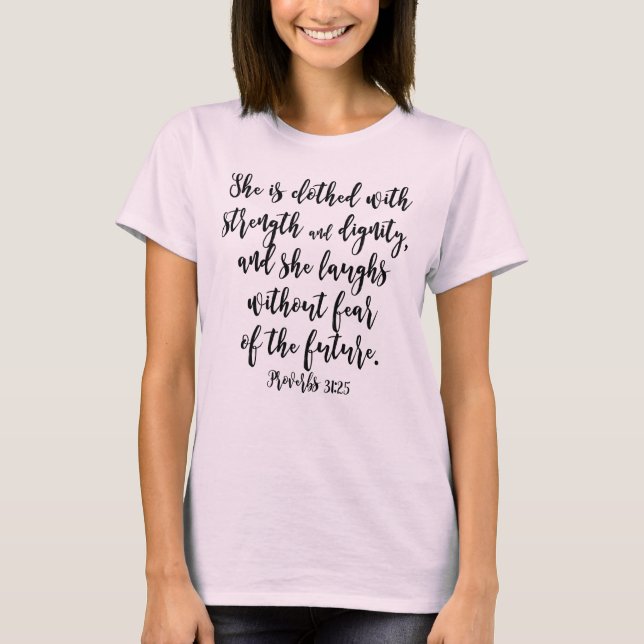 Pink Watercolor Proverbs 31 Christian Womens Bible T-Shirt (Front)
