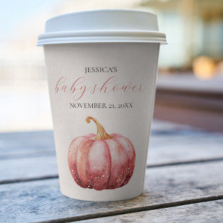 Pink Watercolor Pumpkin Baby Shower Paper cup